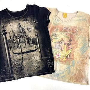 Vintage Y2K Rhinestone Top Lot Sz XL Romantic Venice Honolulu All Over Paris